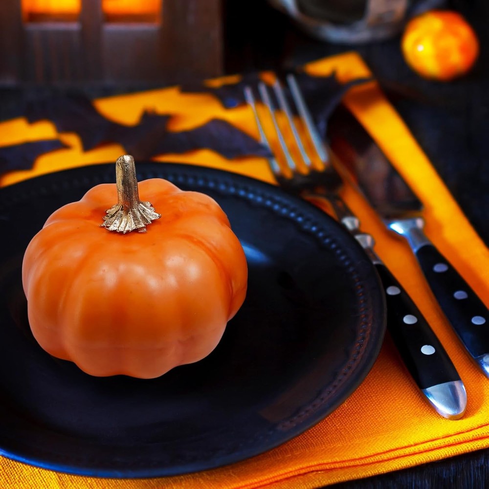 Winlyn 12 Pcs Artificial Orange & Black Pumpkins - Small and