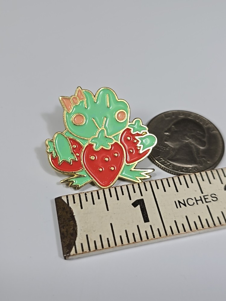 Frog With Strawberries Lapel Pin