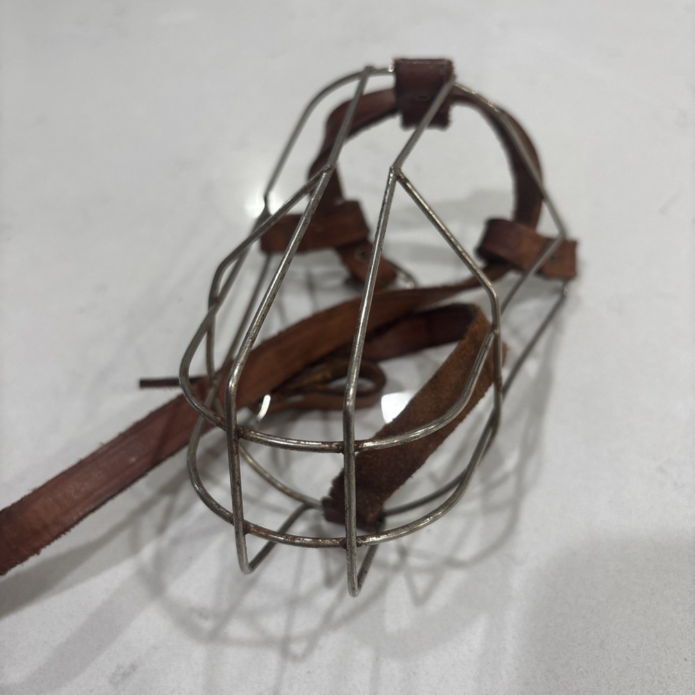 Dog Muzzle Adjustable Metal Wire Basket Leather Straps Small?