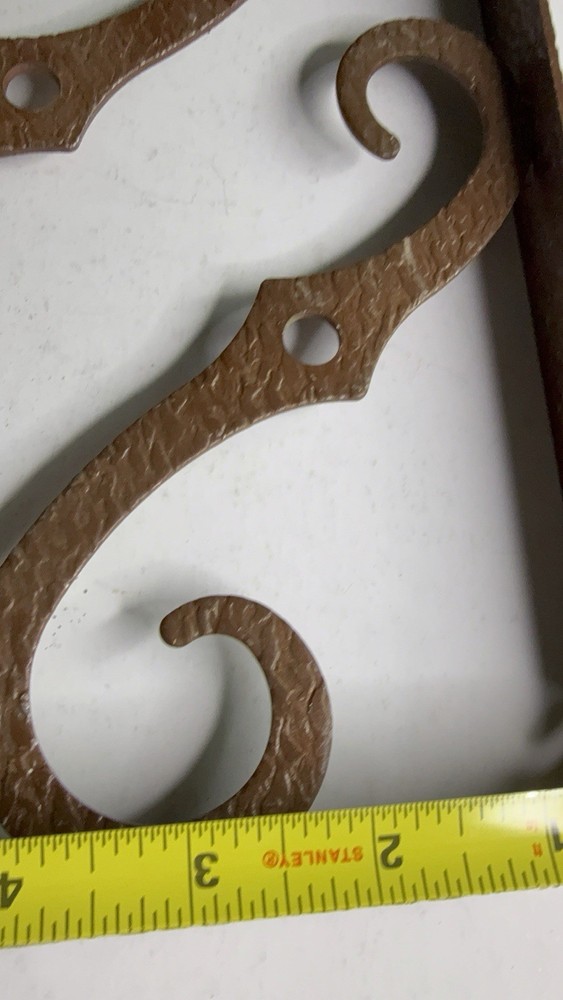 Vintage Hammered Steel Shelf Brackets Rustic Scroll Wall Mount Pair