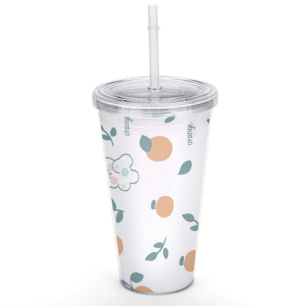 Fruit Air Straw cup Plastic Double Layer Straw Cup Niche Customized Water Cup