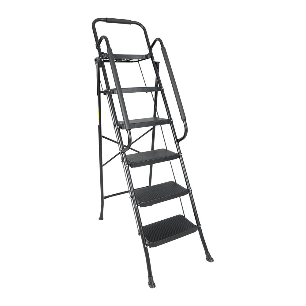 5 Step 330 lbs Non-Slip Stool Ladder with Handrails folding Tool Tray Platform