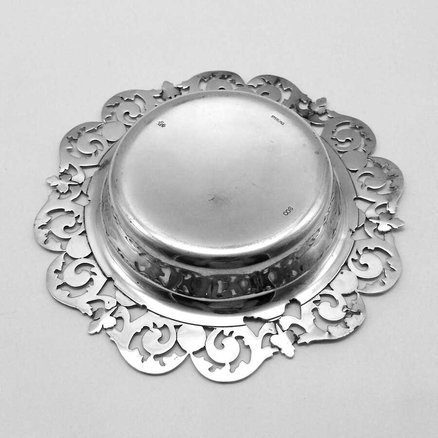 Bottle Coaster Open Work Border Sterling Silver 1890s Mono EFJ