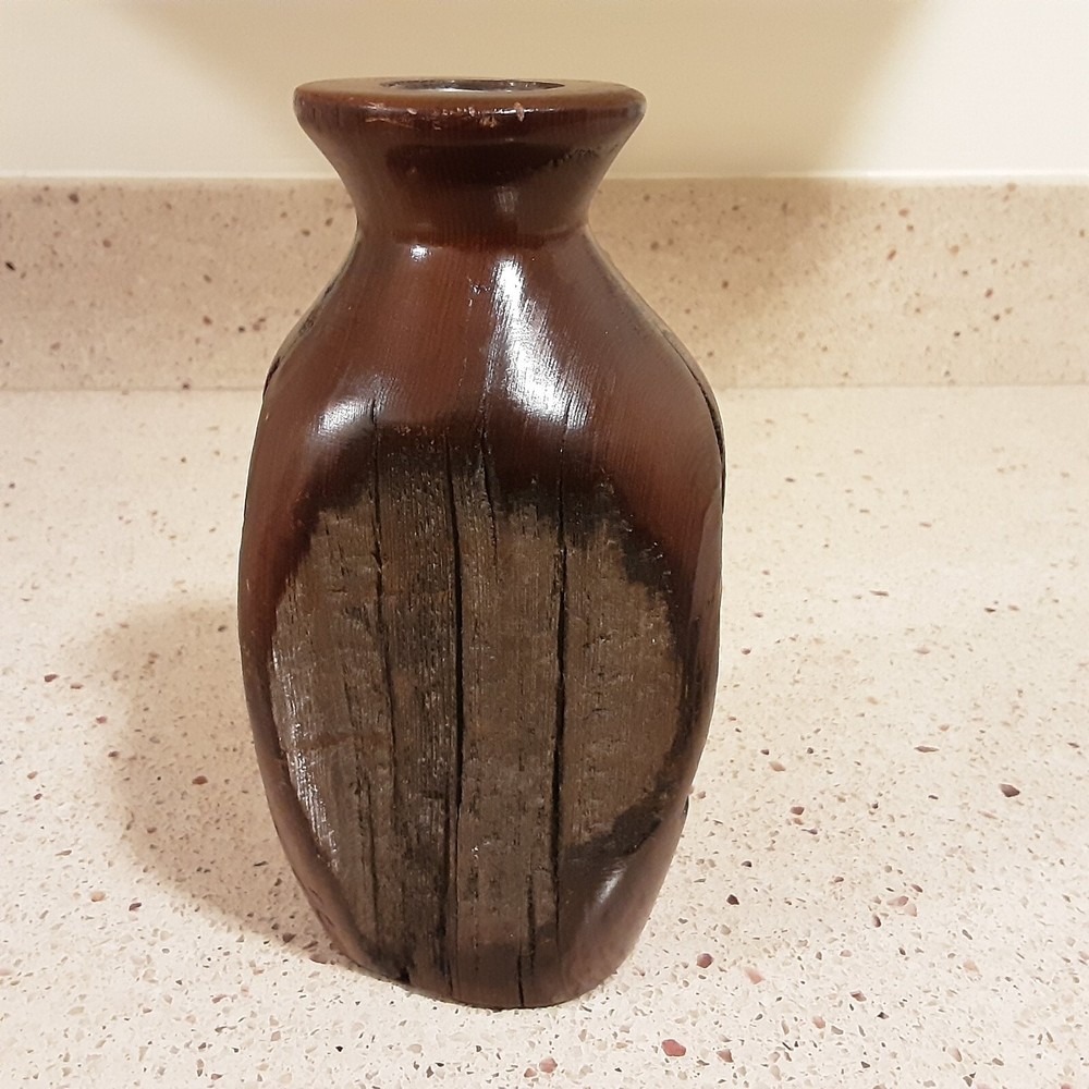 Turned Reclaimed Wood Vase ~ 7" Tall Signed J2