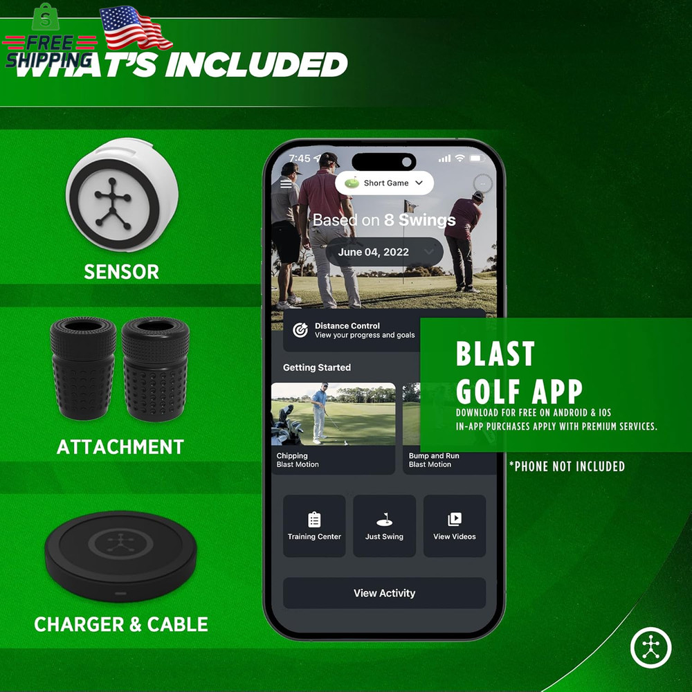 Blast Motion Golf Swing & Stroke Analyzer - Real-Time Feedback, Swing Metrics, S
