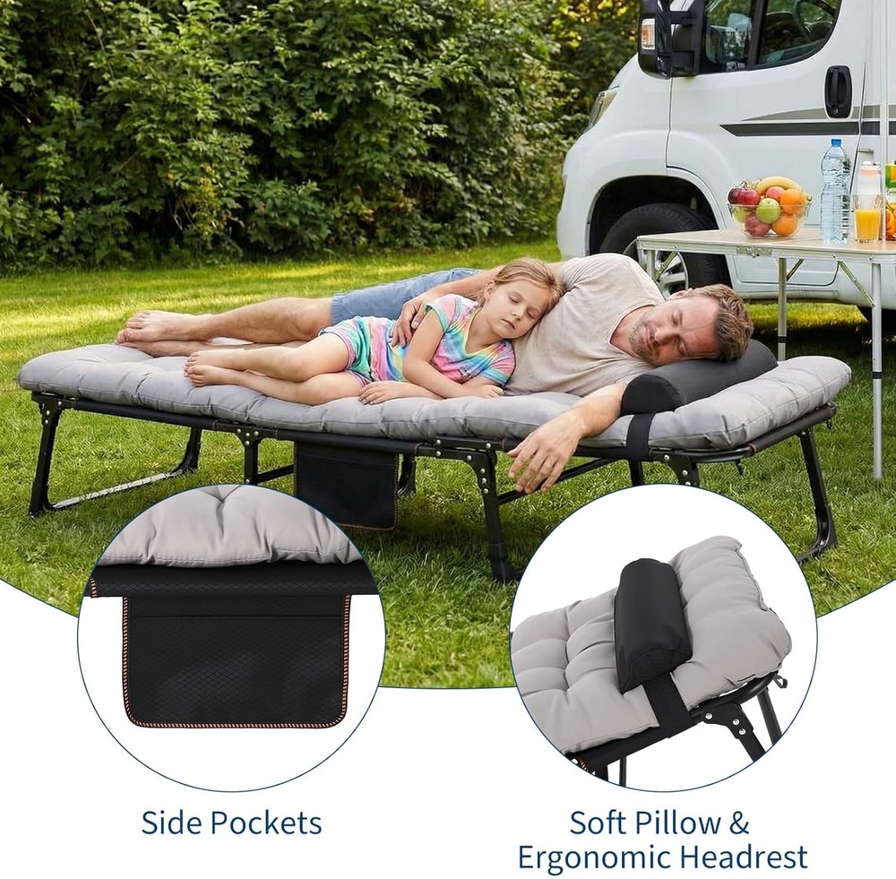 Camping Cot Bed,Folding Sleeping Cot with Removable Thick Mattress and Carry Bag