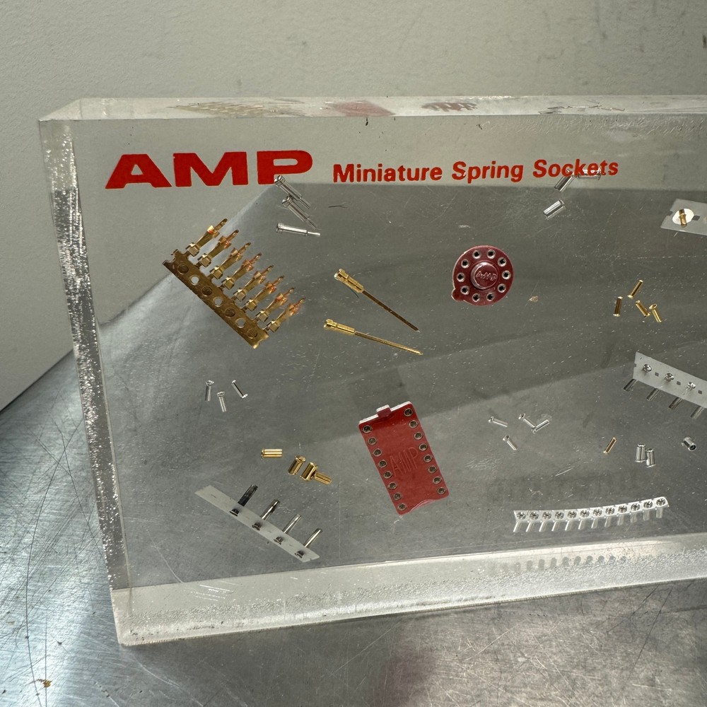 AMP Miniature Spring Sockets LUCITE Encased Display - Electronics Advertising