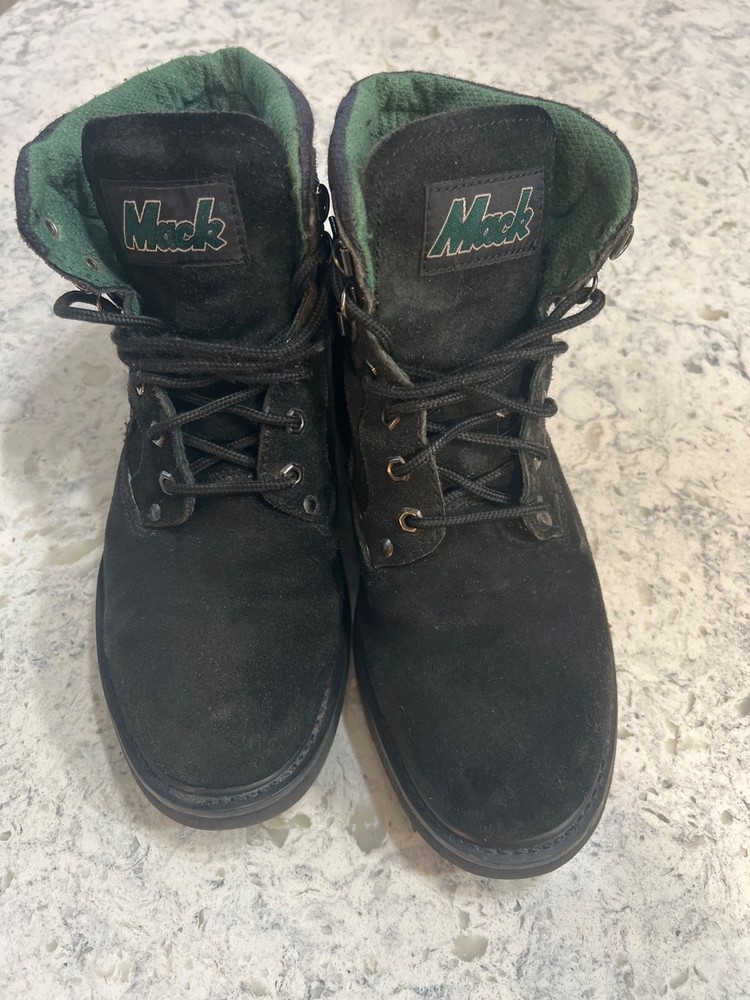 size 10.5 black suede Mack work boots.