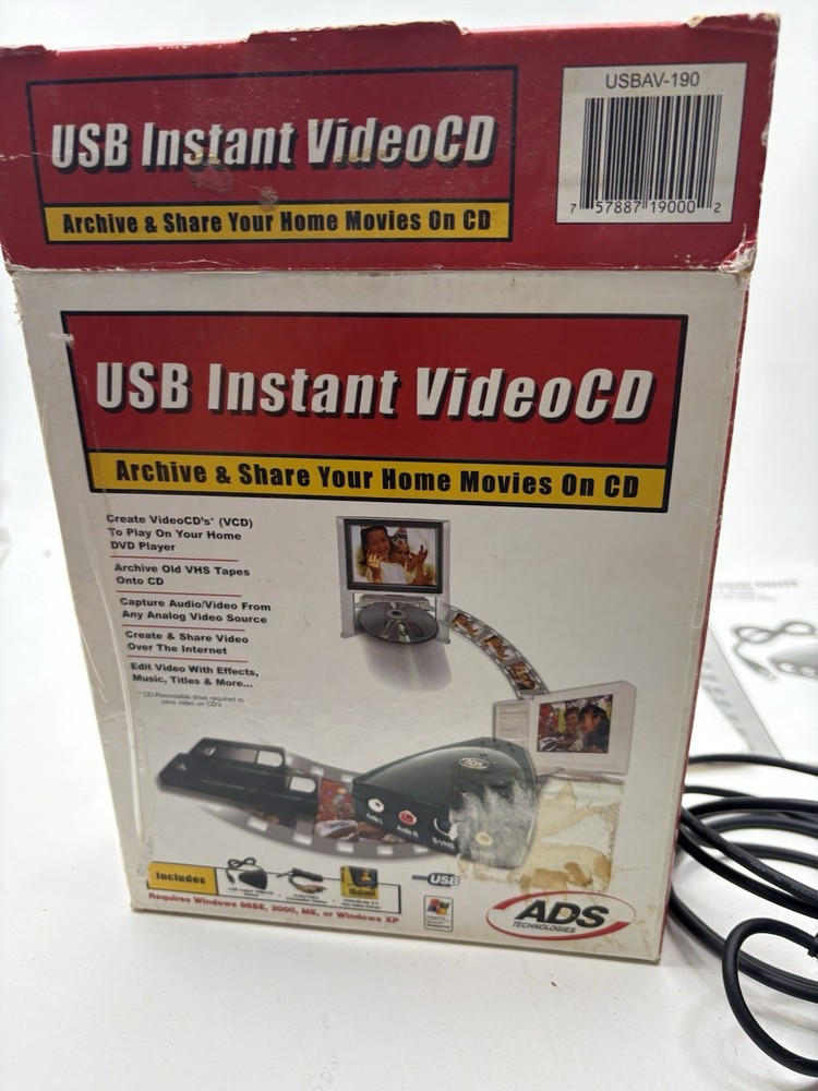 ADS USB Instant VideoCD Capture Device w/ Software, Cables & Manual – Vintage PC