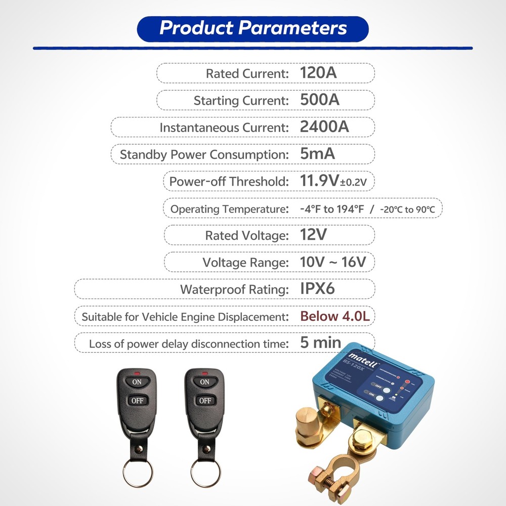 matell DC 12V Remote Battery Disconnect Switch Smart Voltage Control Battery...