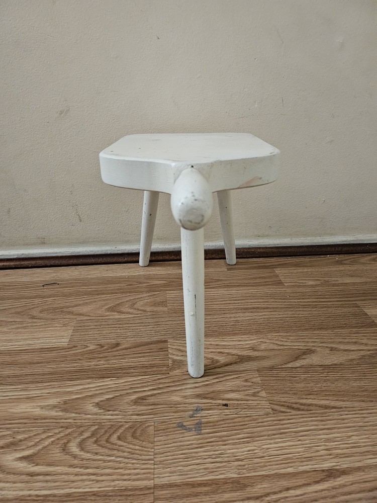 Antique Primitive Foot Stool Hand Made Painted White