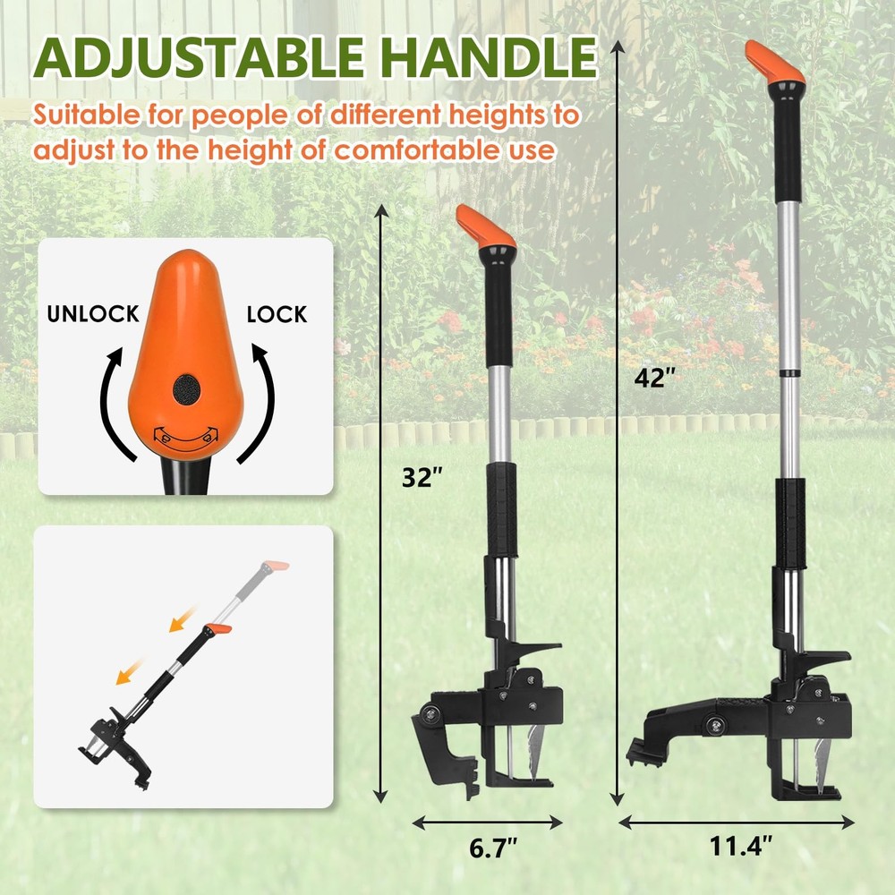 Weed Puller Tool, 4-Claw Stand Up Weed Puller Tool with Long Handle, Adjustab...