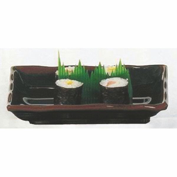 Thunder Group 2414TM Tenmoku Medium Ripple Melamine Plate Rectangular 1 Dozen