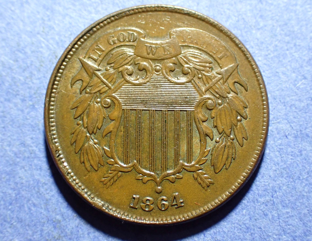 1864 Large Motto Two Cent  Borderline Uncirculated