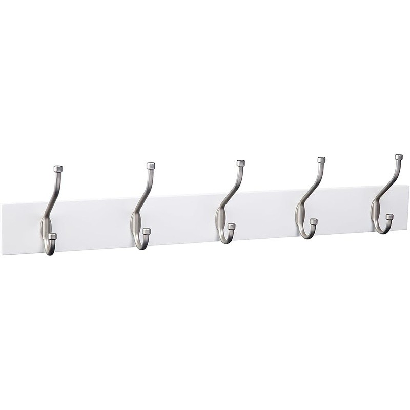 Wall Mount Coat Rack W/ Wood Base & 5 Double Hooks Entryway Organization New