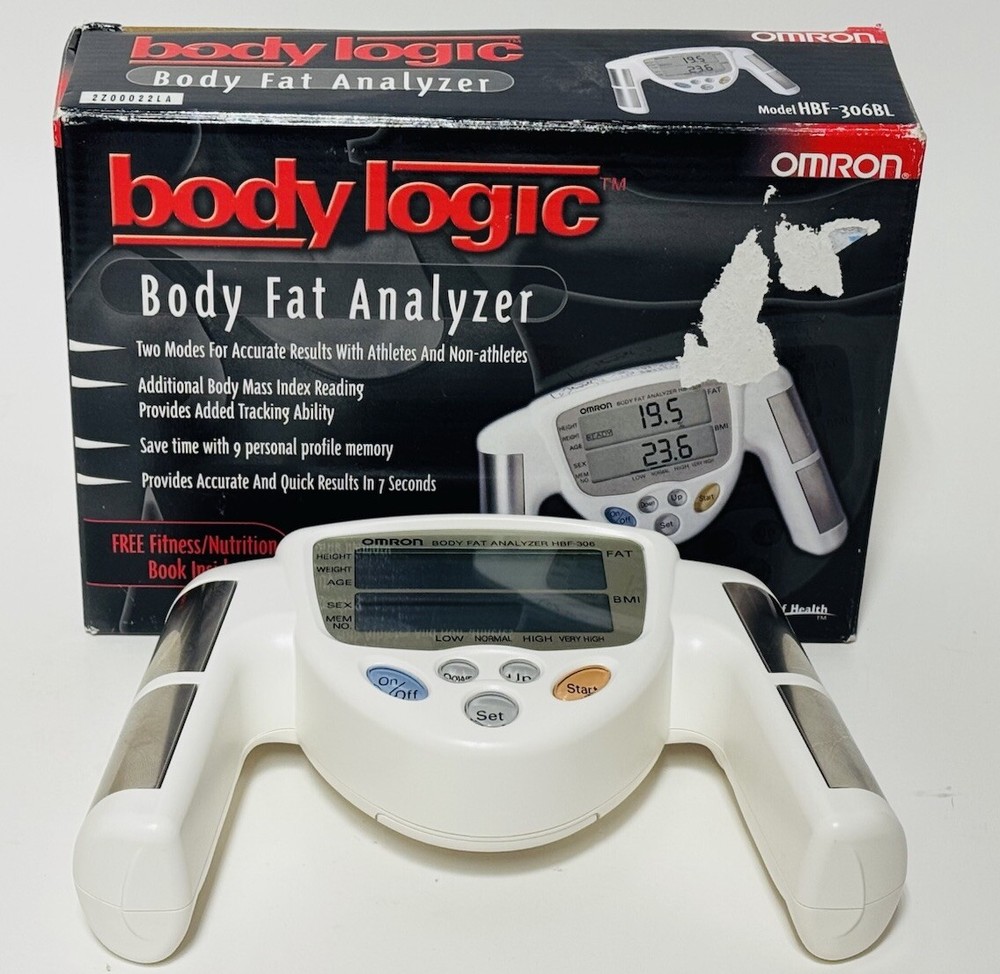 Omron HBF-306Bl White Body Fat Analyzer - W/Box & Manuals - Tested
