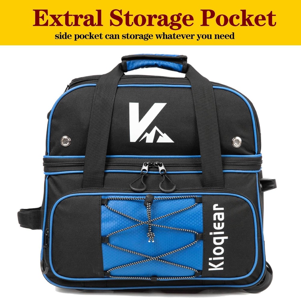 Double Roller 2 Ball Bowling Bag with Large Separate Shoe Compartment and Oversi