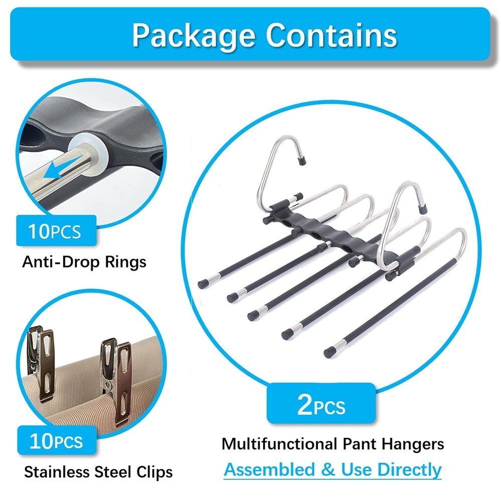Magic Pants Hangers Space Saving - 2 Pack for Closet Multiple Layers Multifun...