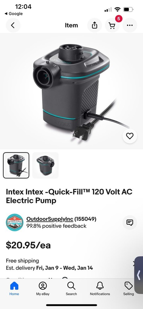 Intex Quick-Fill Electric Pump 110-120V AC