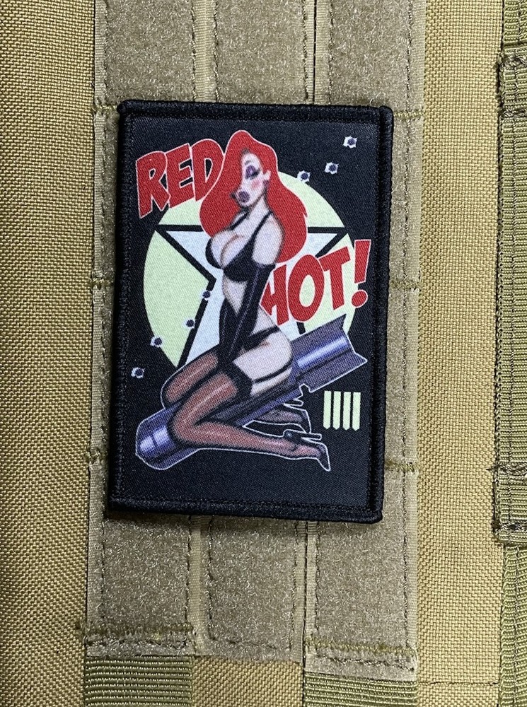 Vintage Bomber Look Jessica Rabbit Red Hot hook Loop Patch Head