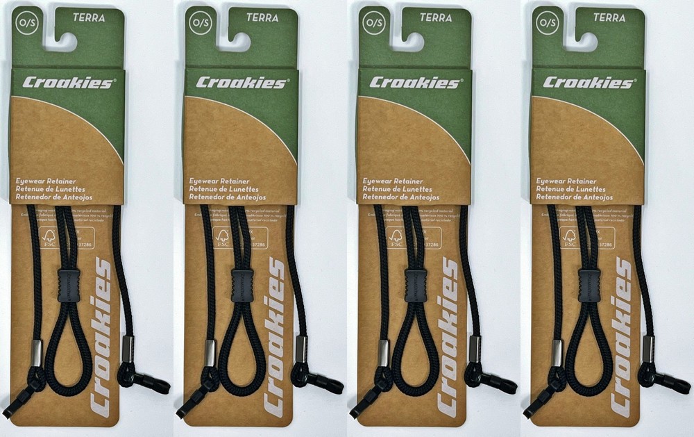 Croakies Terra Spec Cord Adjustable Eyewear Retainer - Black (4-Pack)