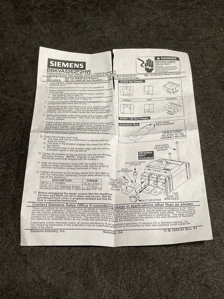 SIEMENS MBKVA5262B Primary Field Installable Strap Kit