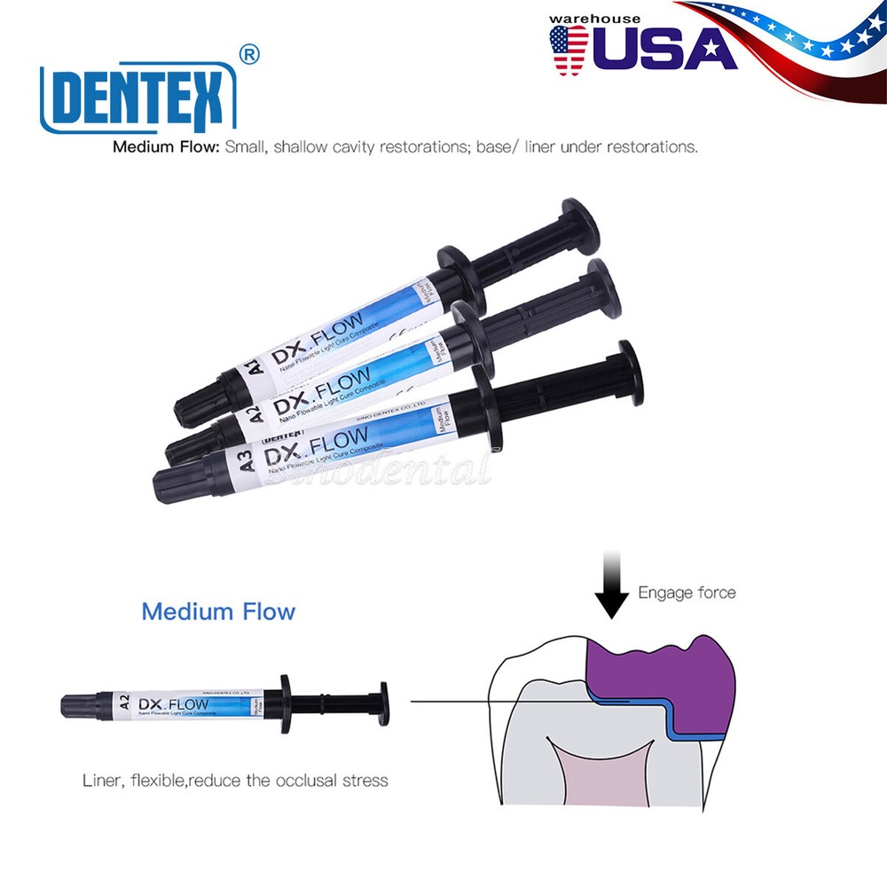 DENTEX Dental Flowable Light Cure Composite Resin Medium Flow A1/A2/A3 3g
