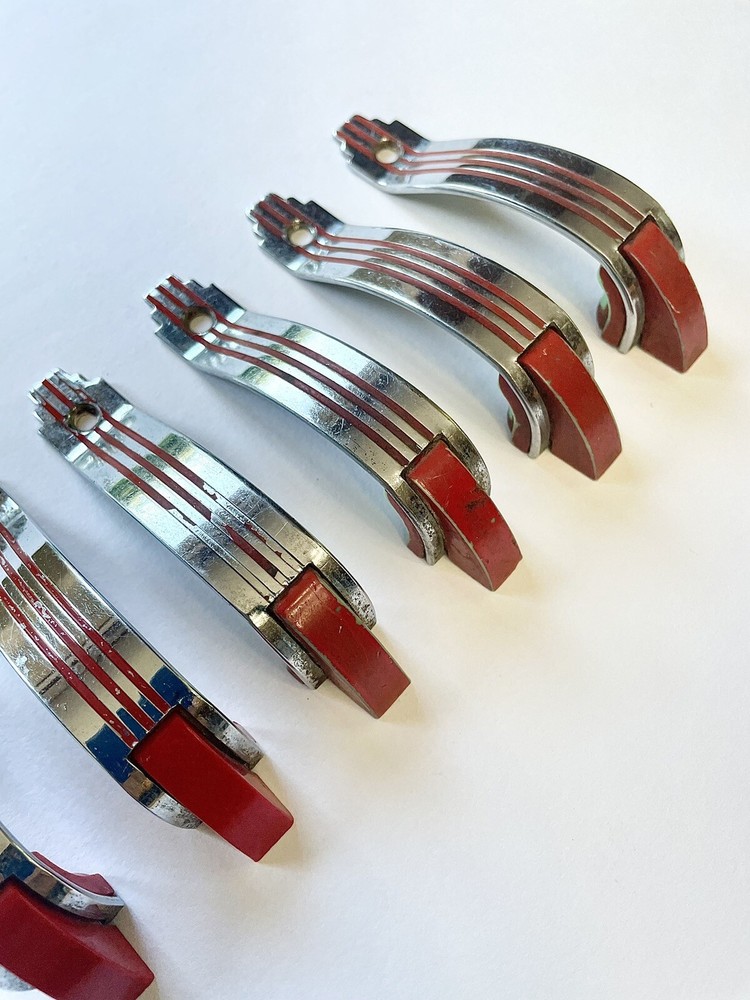 Antique Original Art Deco Skyscraper Chrome Cabinet Drawer Pulls Handles Knobs 6
