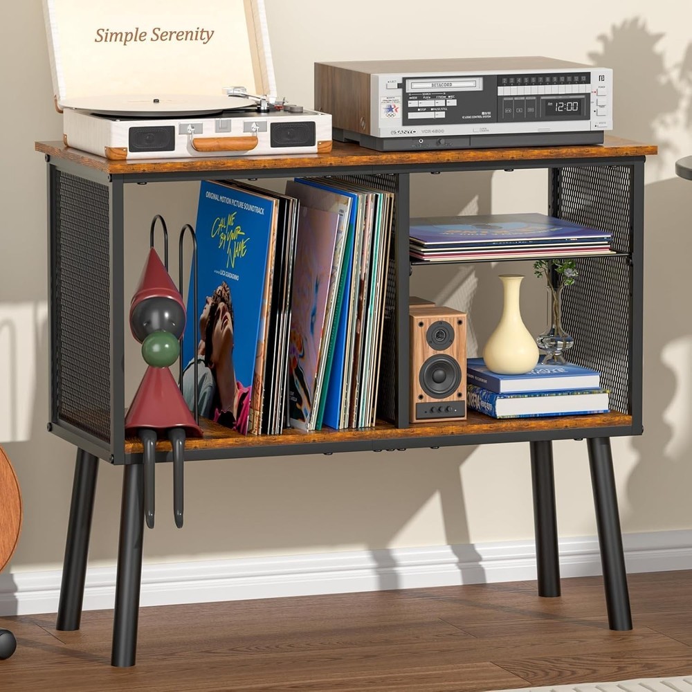 Record Player Stand with Adjustable Divider Turntable Stand End Table