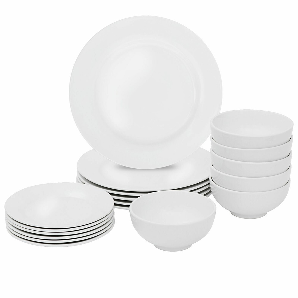 18-Piece Dinnerware Set Round Dinner Plate Dish Service White Dinner Service Set