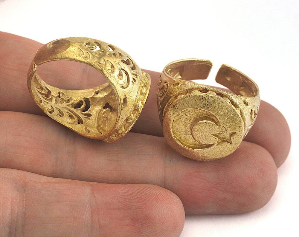 Crescent Star Adjustable Ring Raw brass (20mm 10US inner size) 2591