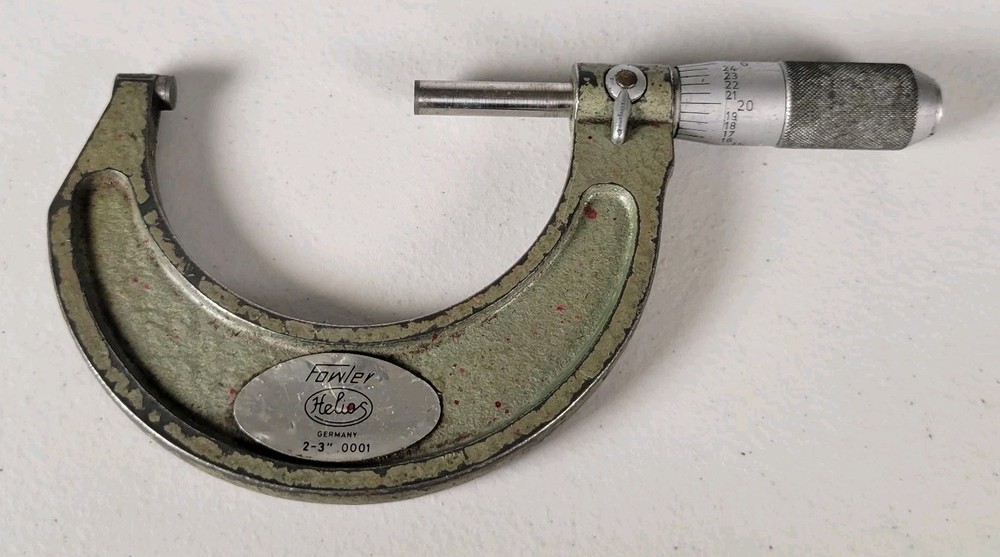 Fowler Helios Micrometer, 2” - 3" Range .0001 Ratcheting Locking Vintage