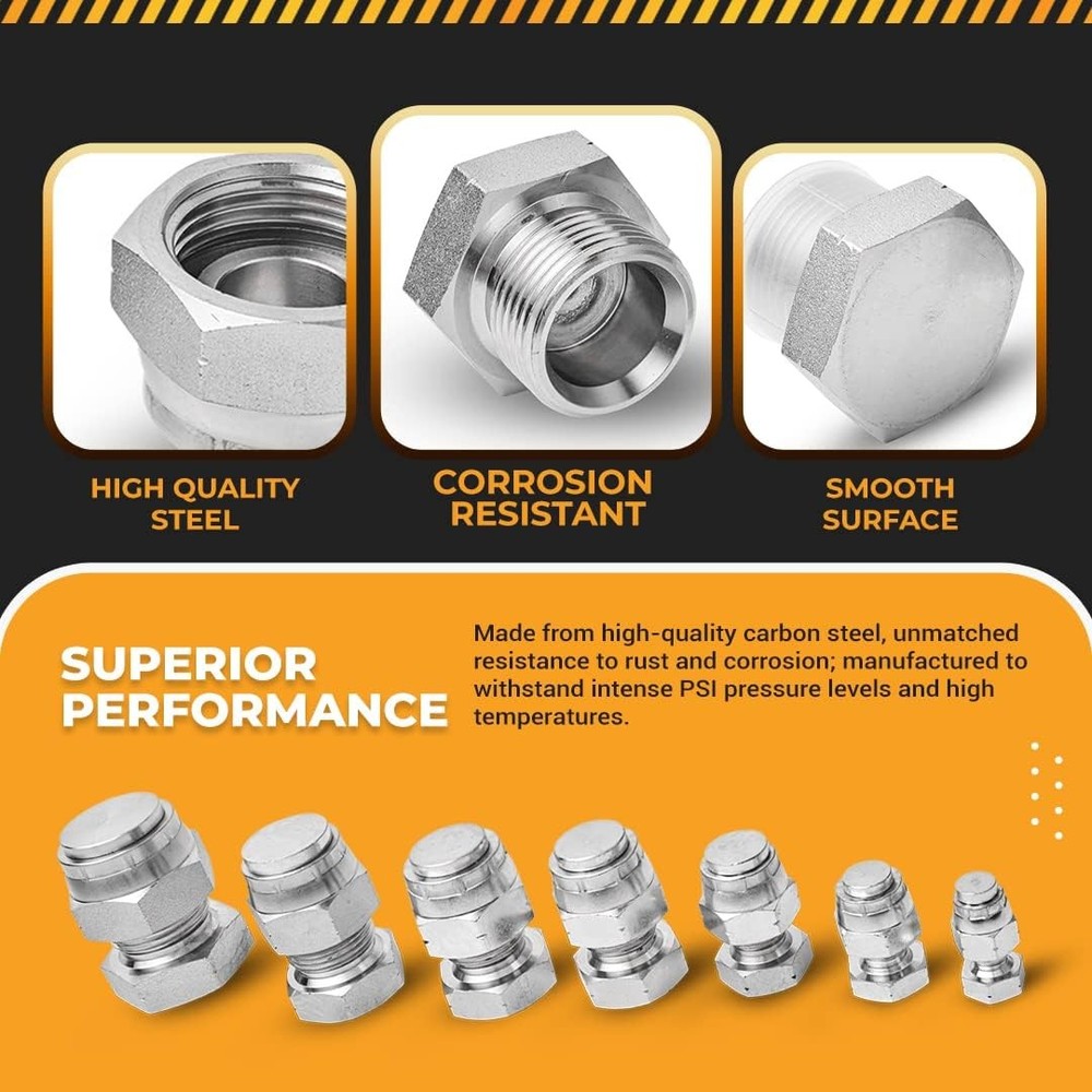 48 Pcs. BSPP Cap & Plug Assortment Hydraulic Adapter Fitting Kit Set, Silver