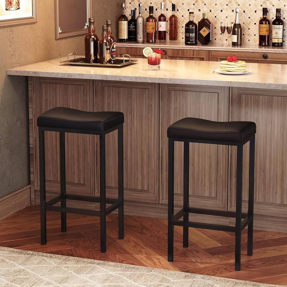 Comfortable Water-Resistant Bar Stools - Set of 2, 24.8" for Kitchen & Cafe