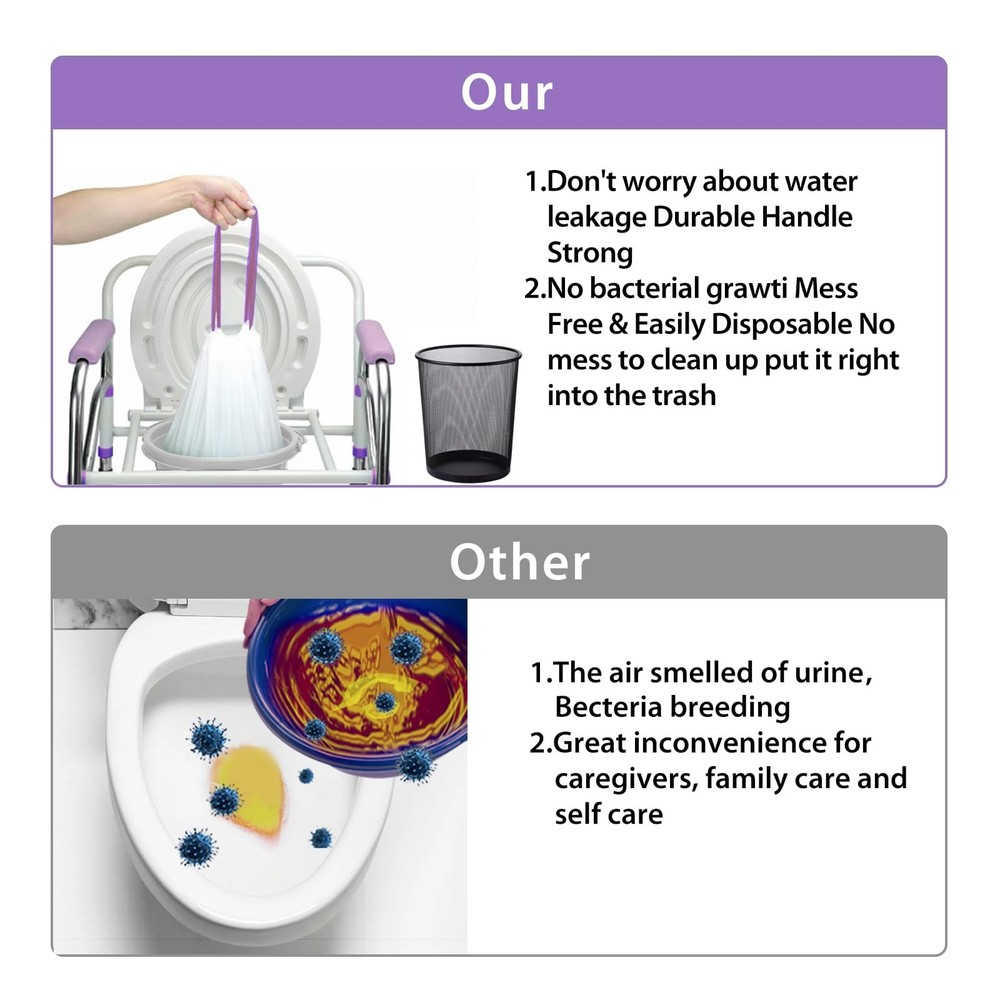 Commode Liners with Absorbent Pads for Bedside Commode, 100 100Bags/100Pads