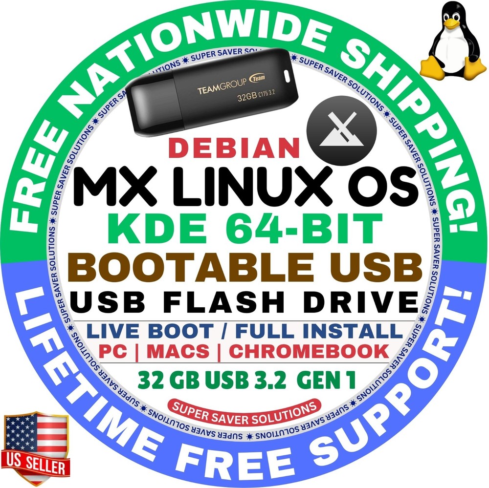 MX-LINUX OS 23.4 INSTALLER BOOT USB, XFCE, KDE, FLUXBOX, 64-BIT, DVD/USB, MAC/PC