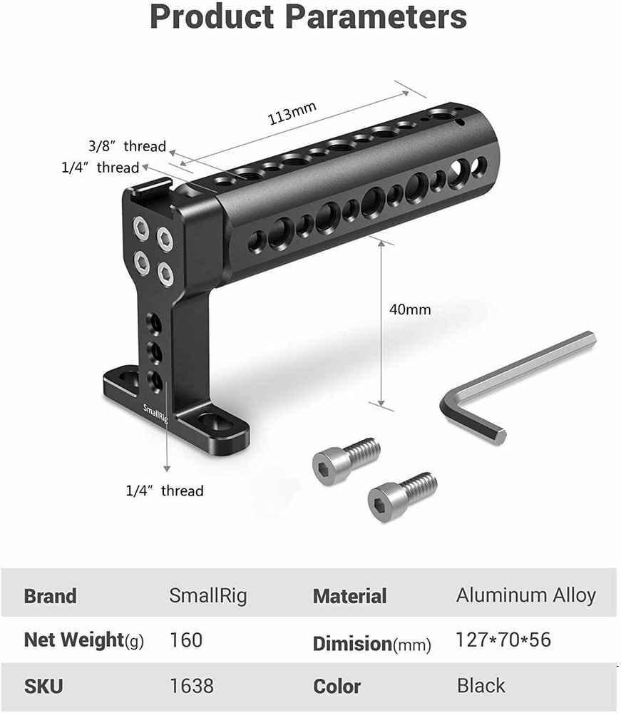 SmallRig Camera Top Handle Cheese Handle Grip w/ Cold Shoe Mount for Cage Rig