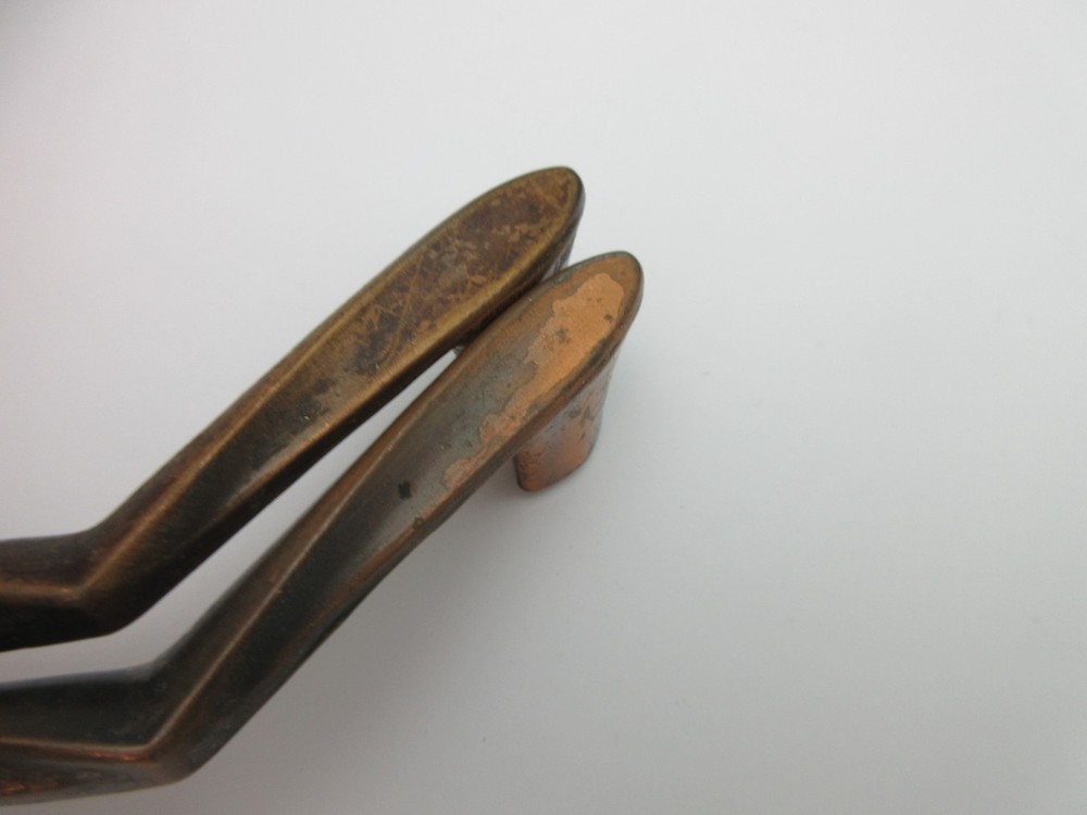 2 Vintage MCM Chevron Drawer Pulls 2.75" Centers Worn Copper Tone LY9