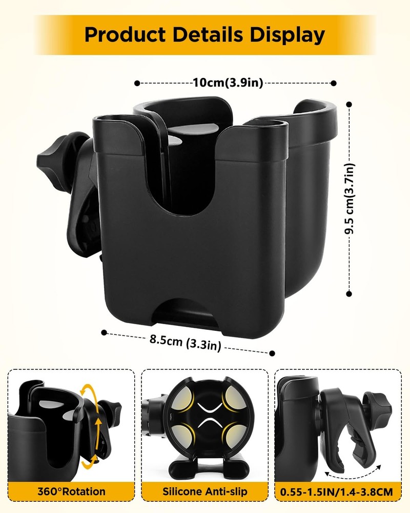 Universal Stroller Cup Holder with Mobile Phone Case, 2-in-1 Strollers Storage