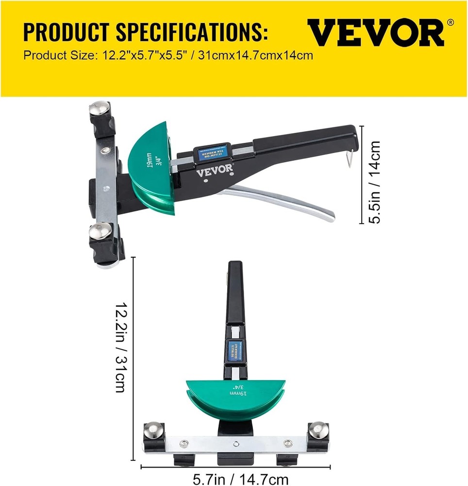 Ratcheting Copper Pipe Bender with 7 Dies - 90° Easy Forward & Reverse Bending