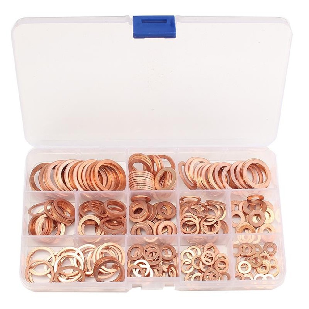 12 Sizes 280Pcs Solid Copper Crush Washers Seal Flat Ring Hydraulic Fittings Set