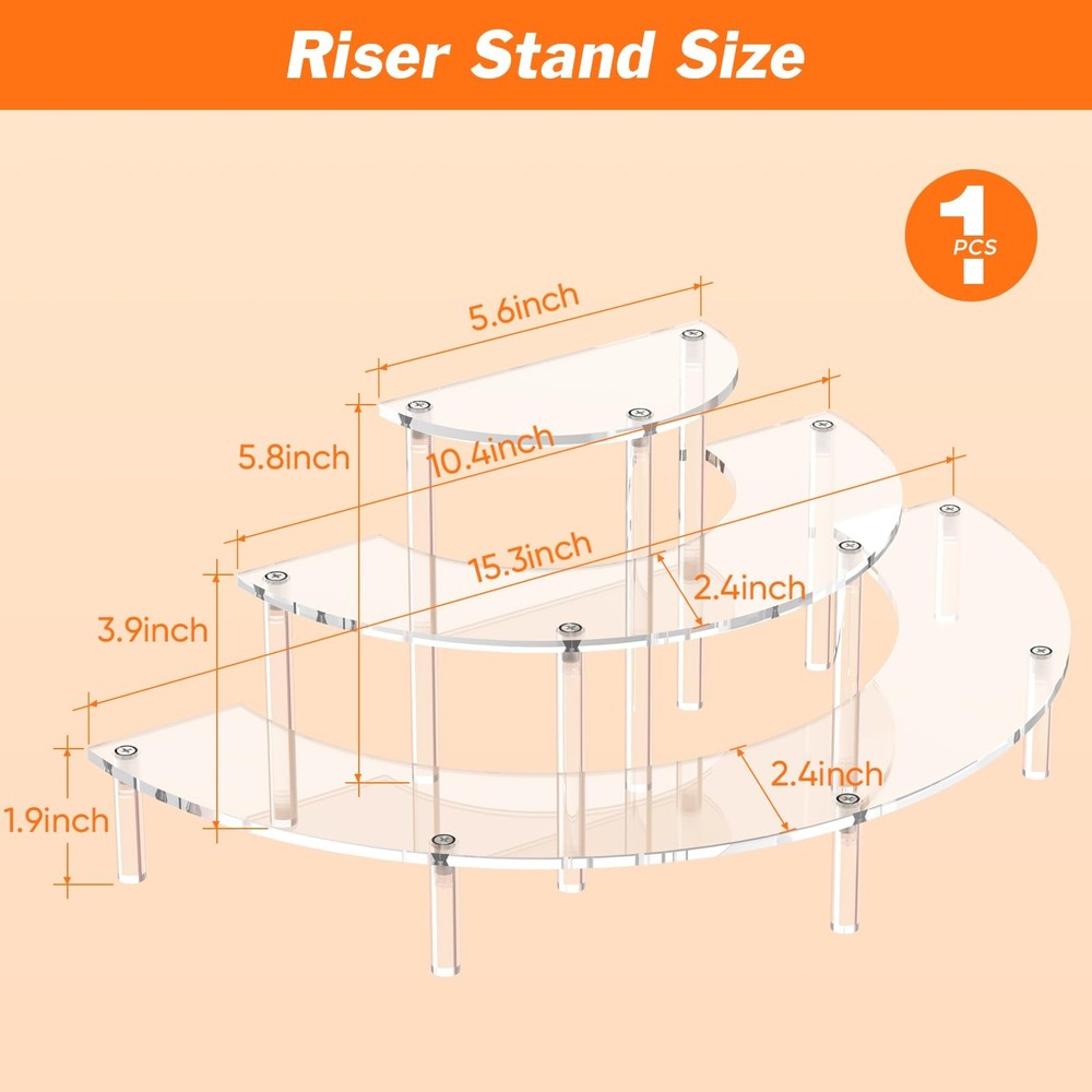 Dooiclear 3 Tier Acrylic Display Risers, Half Moon Cupcake Stand, Clear