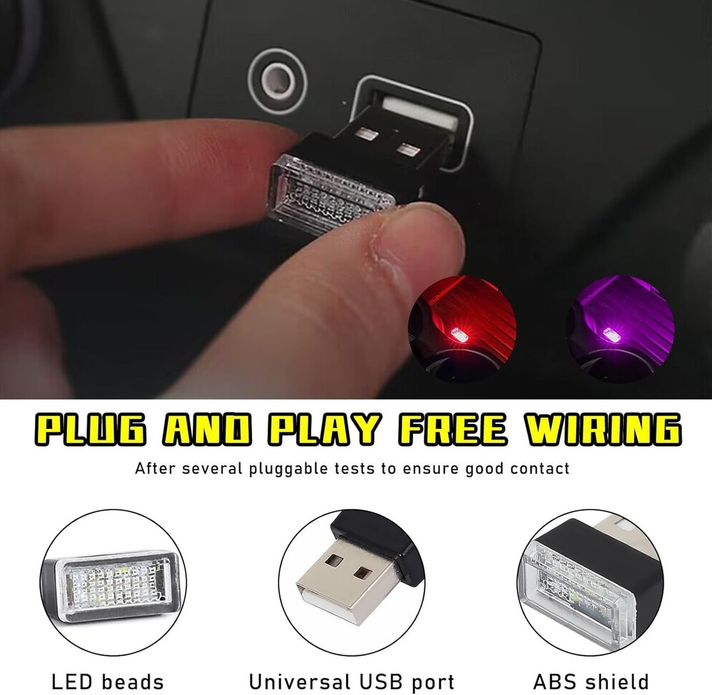 USB LED Car Interior Atmosphere Lamp 2 Red 2 Purple
