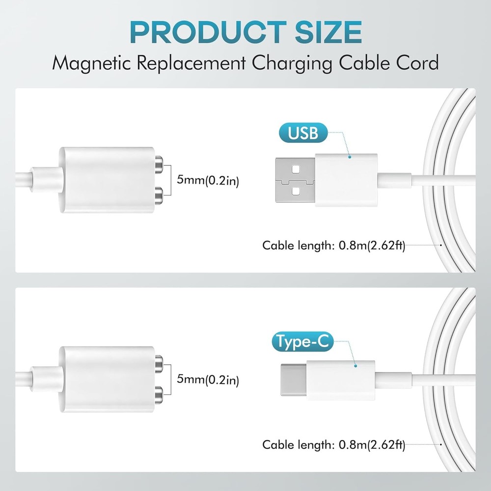 2-Pack Magnetic Charging Cable USB-A & USB-C 2.7ft Detachable Magnet Adapter Set