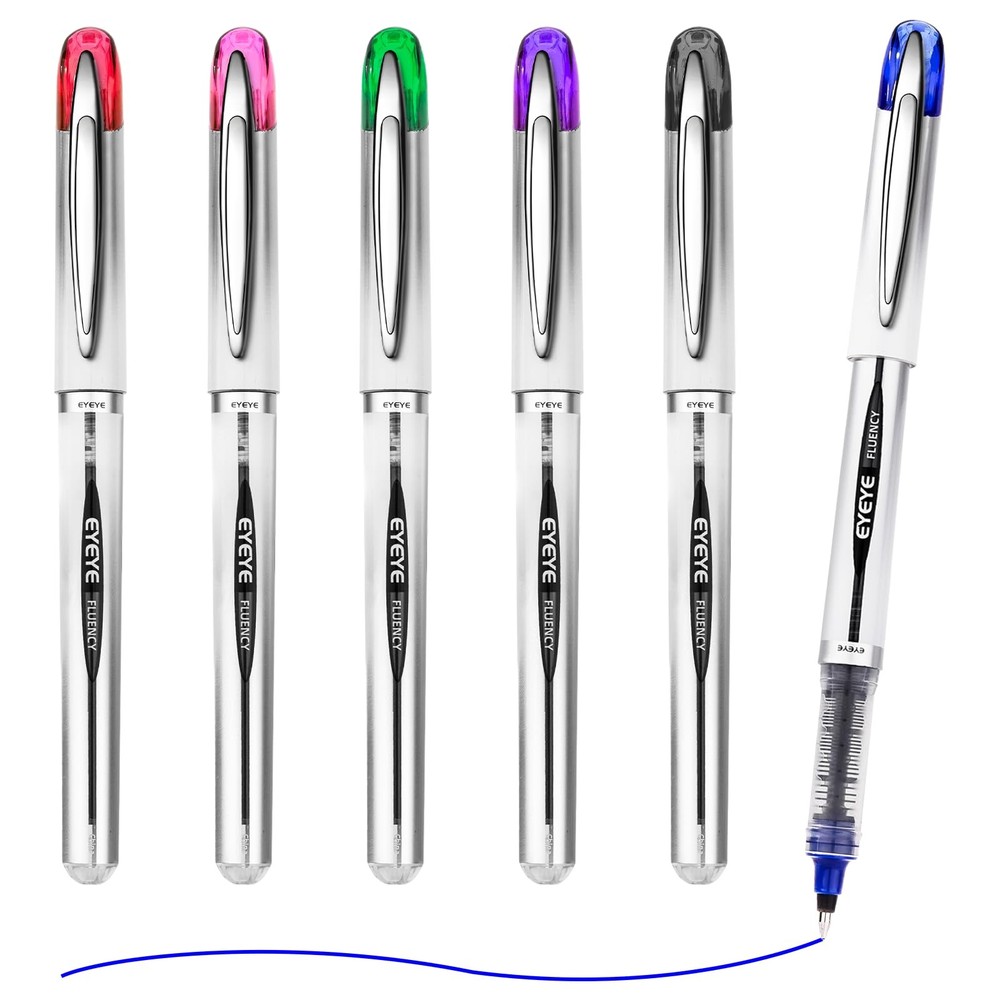 EYEYE Liquid Ink Rollerball Pen 0.7mm, 6 Assorted Colors Medium Multicolor