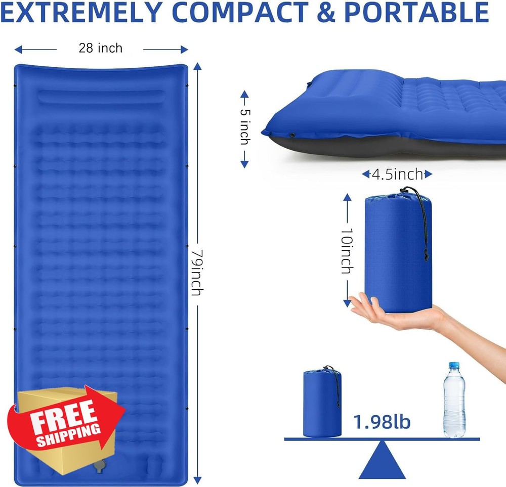 FNARMW Camping Sleeping Pad 5 Inch Thick Blue Grey