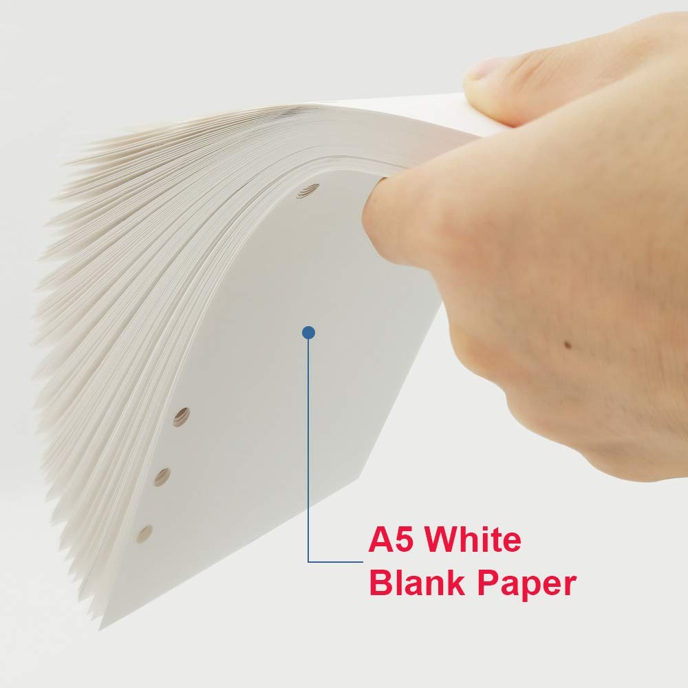 A5 Blank Paper Refill, Refills for Filofax 100 Sheets, White