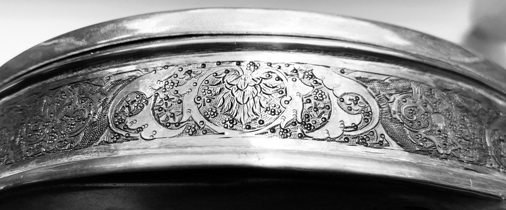 Antique hand engraved persian islamic arabic solid silver round box 520g