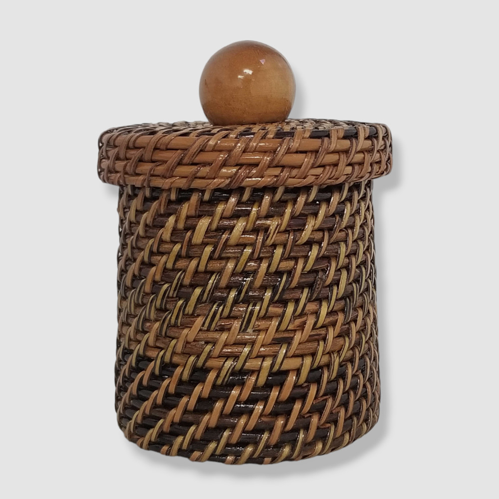 $28 Calaisio Brown Round Handwoven Jar Container 5"T