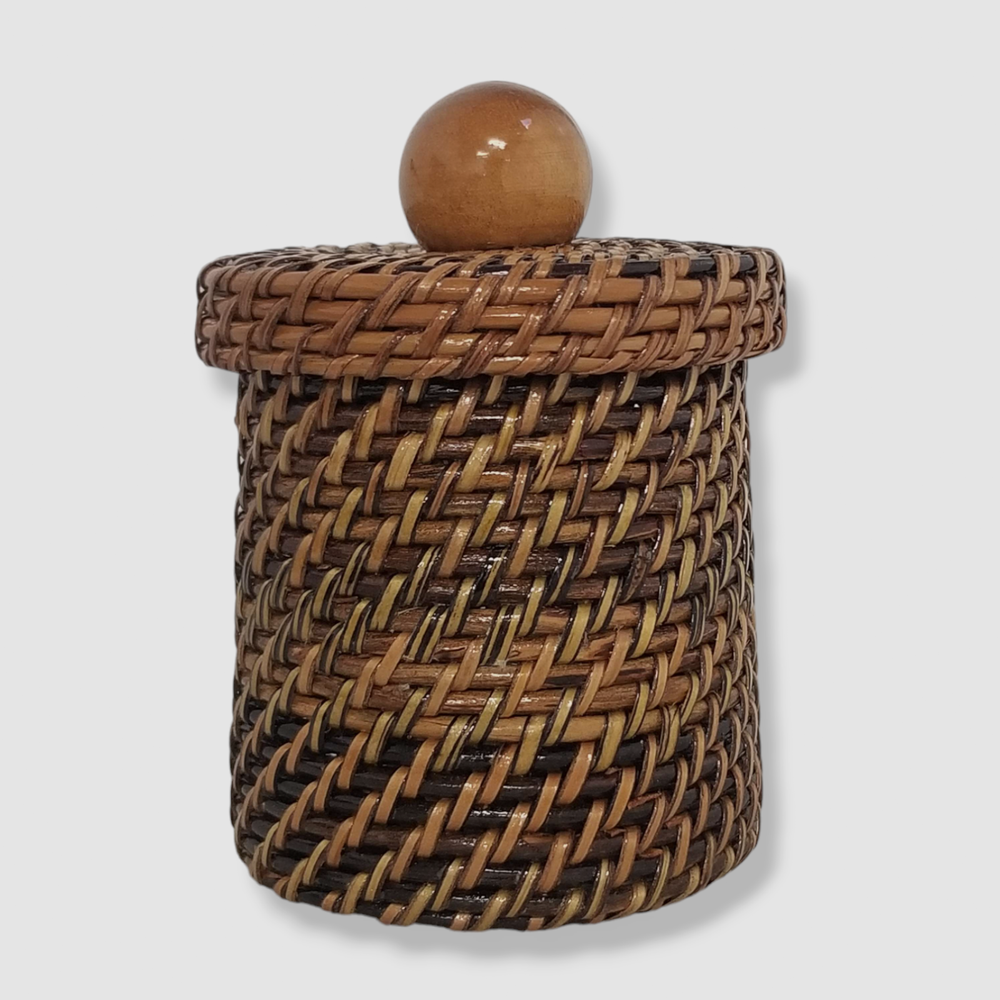 $28 Calaisio Brown Round Handwoven Jar Container 5"T
